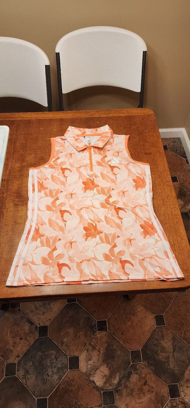 Womens Sleeveless coral floral zippered shirt with collar size Medium